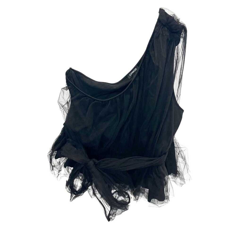 NEW Express Black Tulle One Shoulder Puffy Top Whimsigoth Going Out Size XL